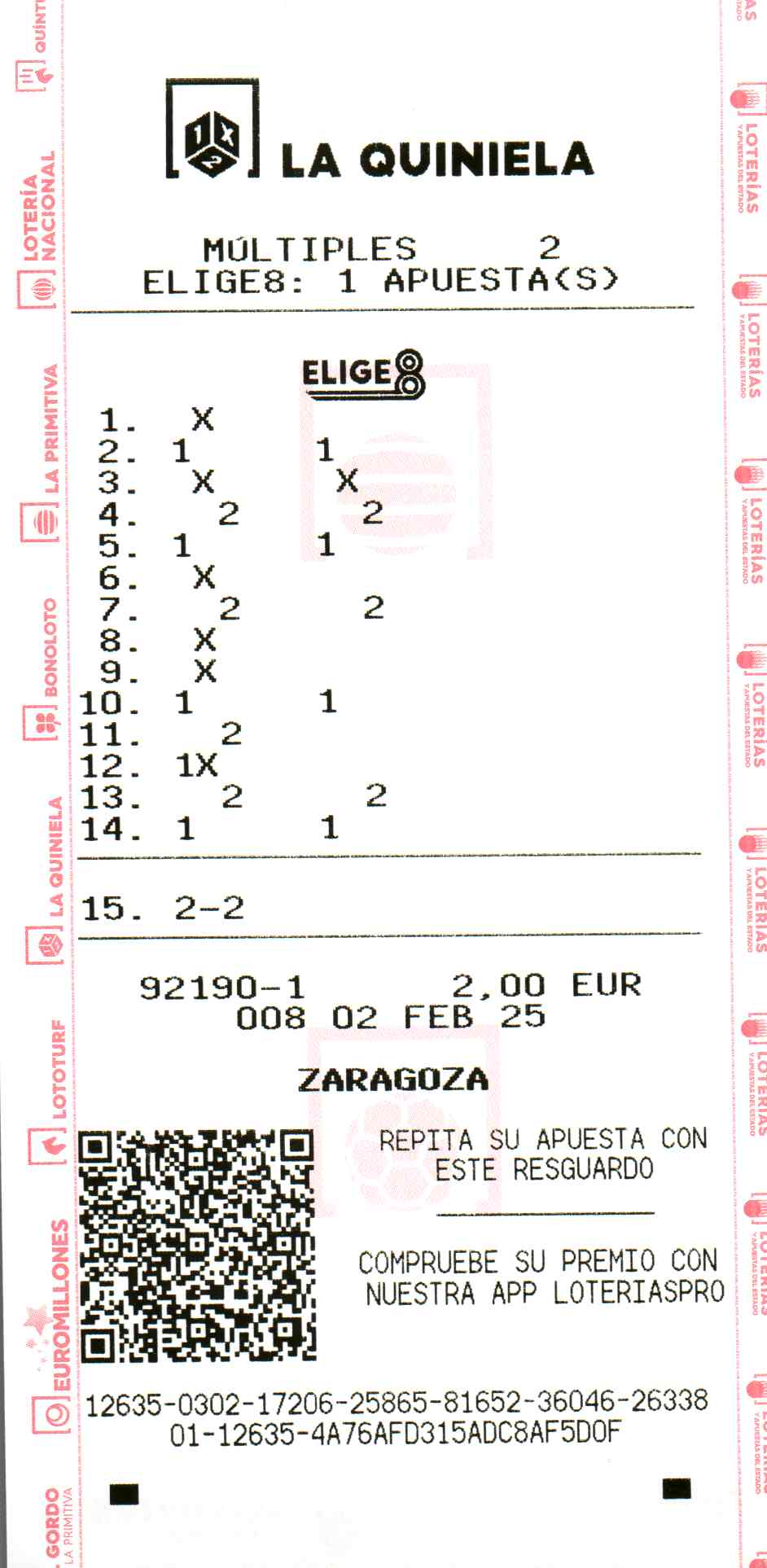 Resguardo de La Quiniela con Elige 8 escaneado, tal como llega por correo